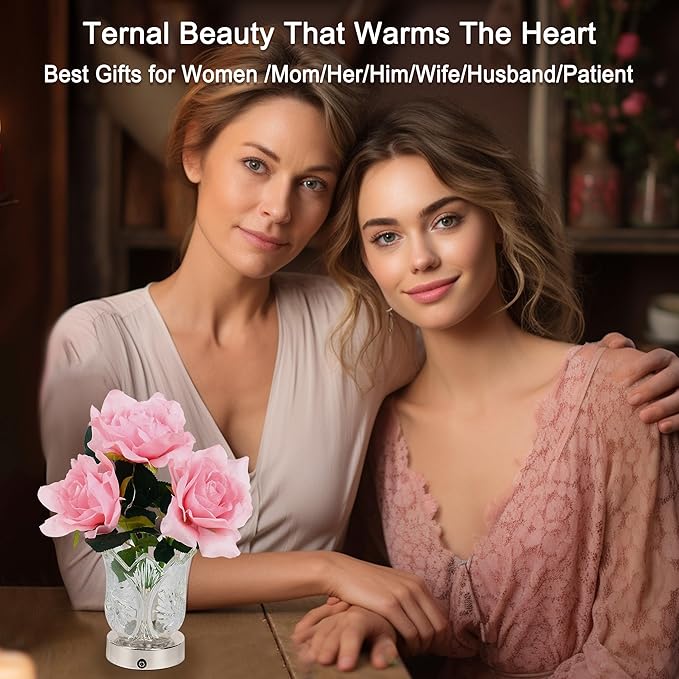 Artificial Pink Rose LED Lamp for Womens Gifts, Pink Rose Night Light for Relaxation and Serenity, Womens Mom Wife Friends Mom Daughter Valentine Anniversary Christmas Birthday Gifts(PINK ROSE)