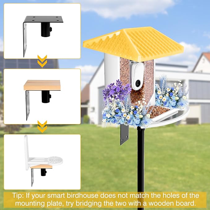 Bird House Pole, 95 Inch Heavy Duty Bird Feeder Pole Mount Kit for Outdoors, Adjustable Feeding Stand, with 2-Hooks, Metal Squirrel Baffle and 5-Prong Base, for Birds Watching