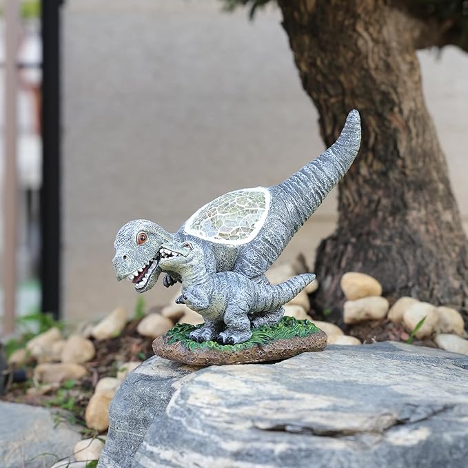 Garden Statue Dinosaur,Solar Dinosaur Decor for Outdoor,Resin Dinosaurs Figurine with Solar Light for Patio,Balcony,Yard,Lawn Ornament,Perfect Garden Gift