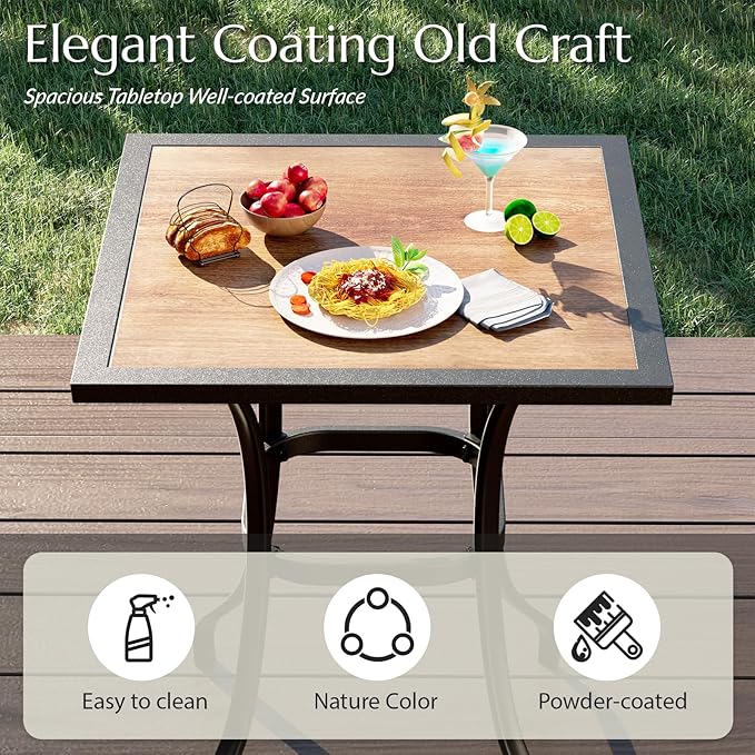 AECOJOY Outdoor Height Bar Table, 36'' Metal Frame Bar Table Bistro Square Table with Wooden Top, High Top Outdoor Pub for Patio Garden Lawn Poolside, Brown