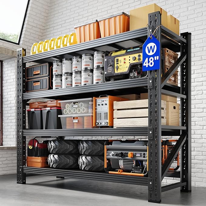Yizosh 48" W Metal Garage Storage Shelves,Heavy Duty Adjustable Steel Organization Shelving,Utility Rack Shelf,48" W x 24" D x 69" H for Basement,Warehouse,Industrial