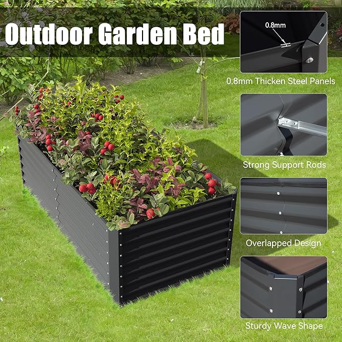 Domi Galvanized Raised Garden Bed, Outdoor Planter Garden Boxes Large Metal Planter Box for Gardening Vegetables Fruits Flowers, Dark Grey (6x3x2ft)
