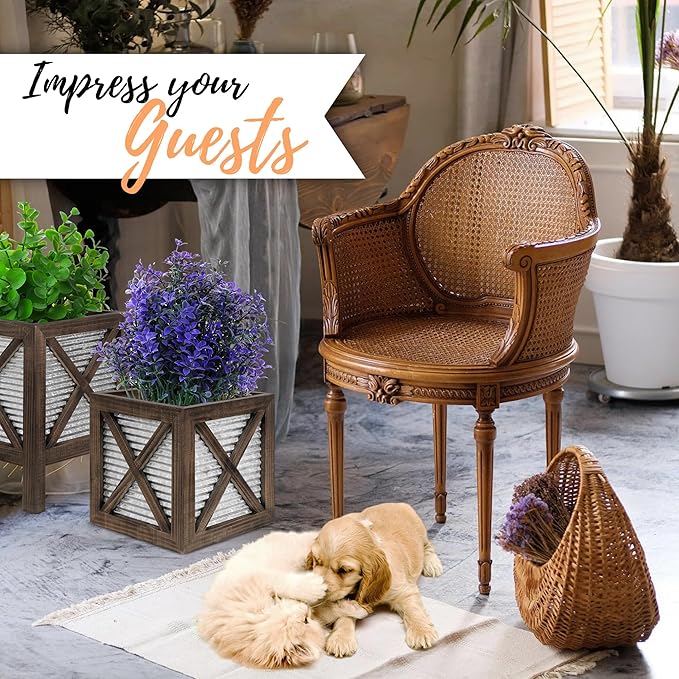 Autumn Alley Farmhouse Front Porch Planters Set of 2 Stand with Galvanized Corrugated Metal Planters for Outdoors/Indoors - Rustic Wood Square Planters Box on Legs – Charming Farmhouse Décor, Brown