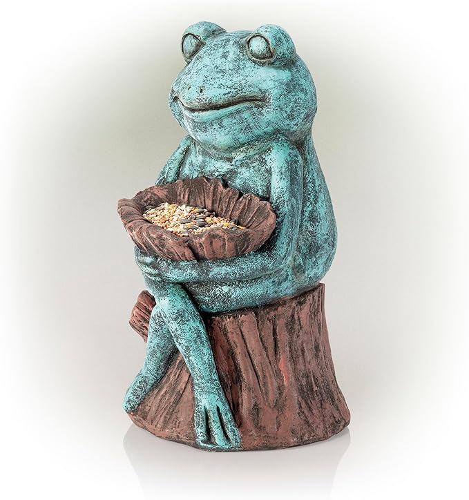 Alpine Corporation 16" Tall Indoor/Outdoor Frog with Flower Garden Statue Decoration, Multicolor
