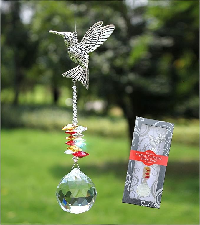 Crystal Garden Suncatcher Hanging Crystals Ornament for Window Rainbow Maker Prisms Home Decor Gift Boxed Sun Catcher Gift Idea for Mom Friends Grandma,Hummingbird