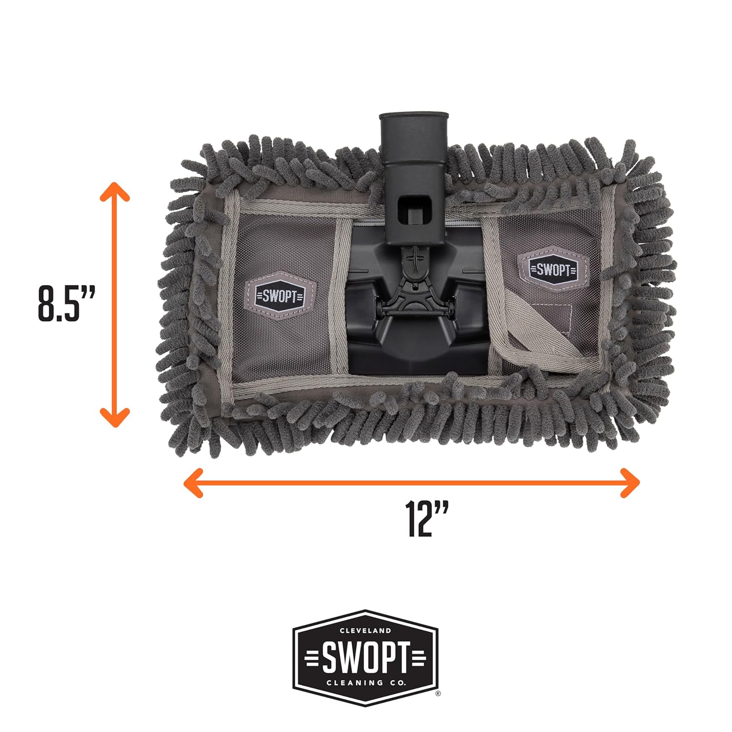 SWOPT 12” Microfiber Dust Mop Head w/Refill — Cleaning Head Interchangeable w/All SWOPT Cleaning Products for Efficient Cleaning & Storage — Mop Provides Lint-Free Cleaning for Wood, Laminate, Tile