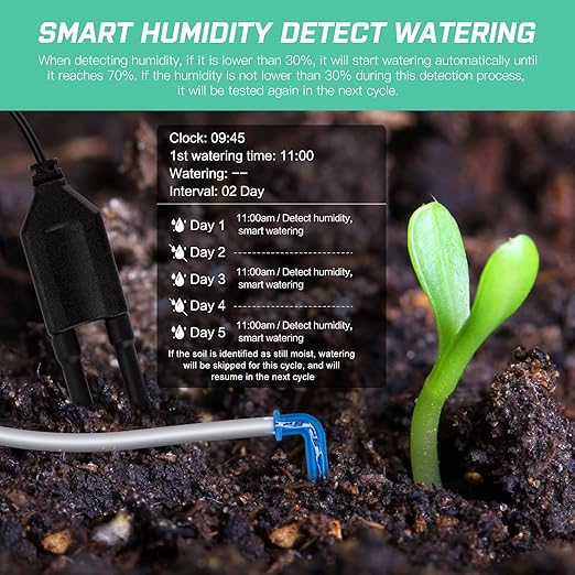 Automatic Plant Waterer Indoor Self Watering System for 15 Potted Plants, Auto Drip Irrigation Kit Programmable Water Timer with Smart Humidity Detection