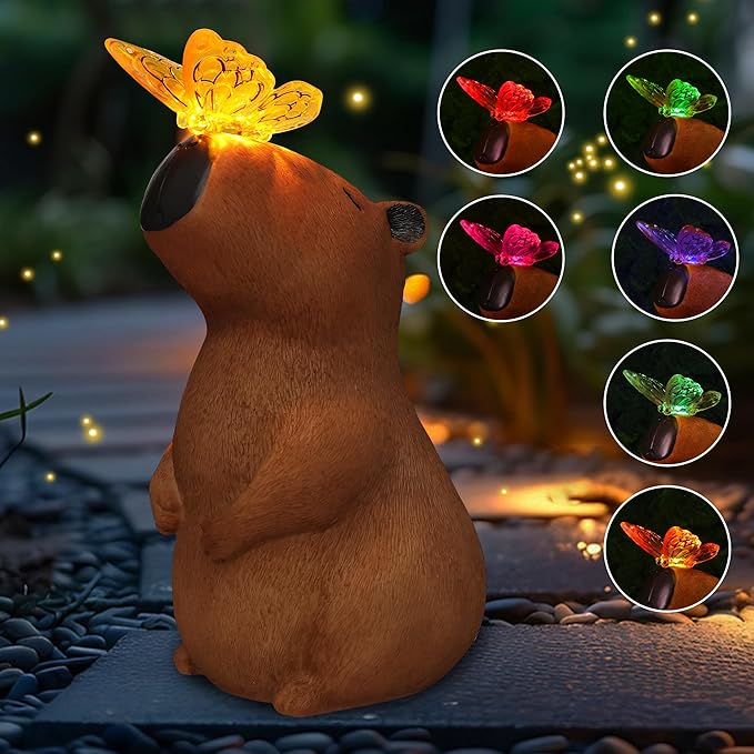 Garden Solar Outdoor Statues Capybara Light, Attivolife Outside & 7 Color Change Lamp, Patio Easter Ornament for Lawn Balcony Porch Yard Art Decor, for Mom Grandma