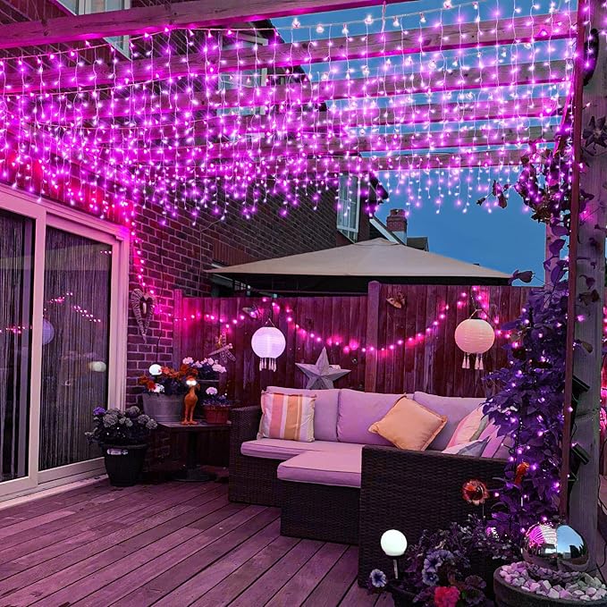 Christmas Icicle Lights Outdoor, 66Ft 640 LED Icicle Lights for Outside with 8 Modes Timers, Waterproof Plug in Twinkle String Light for House Yard Eave Patio Party Holiday Decorations, Pink