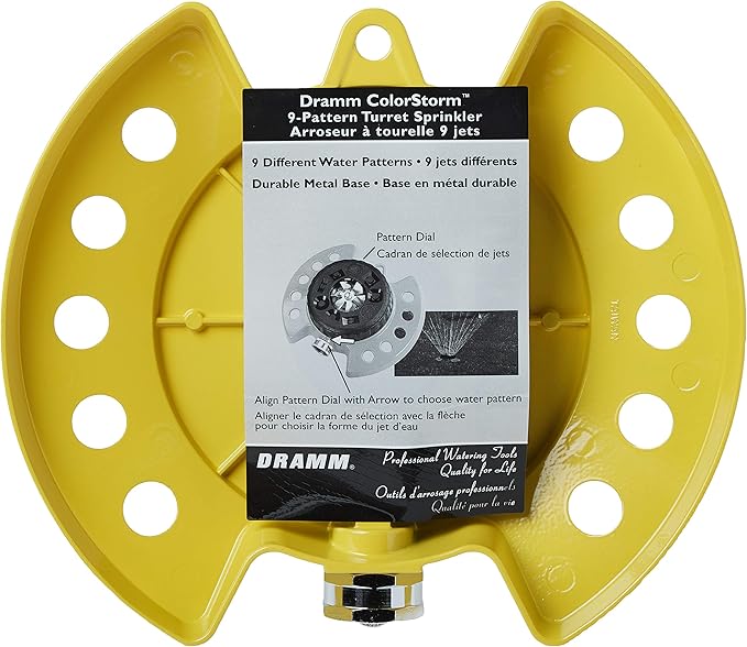Dramm ColorStorm 9-Pattern Premium Turret Sprinkler With Heavy Duty Metal Base - Yellow #15023