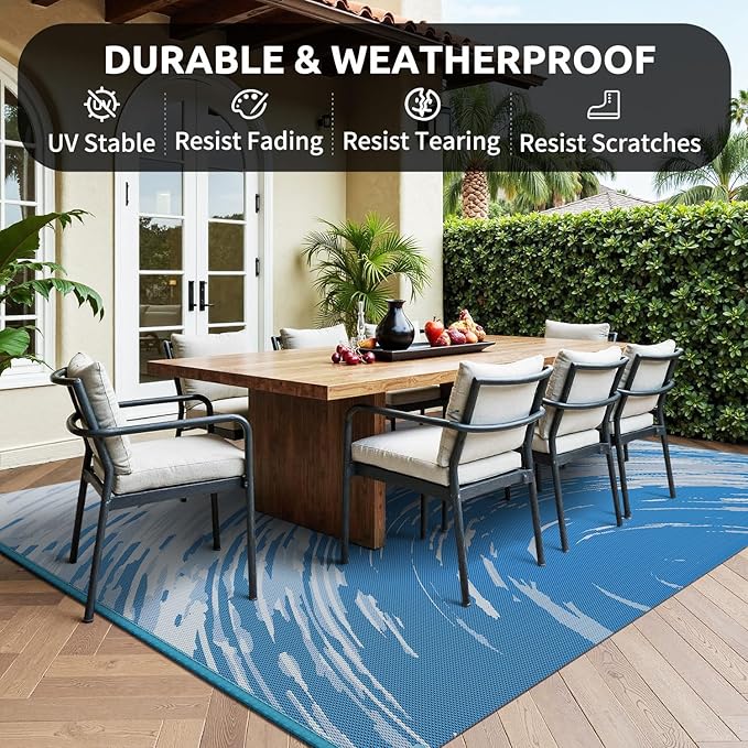COCOER Modern Outdoor Rug 8x10 Reversible-Waterproof Outdoor Patio Rug-Quick Dry Outdoor Area Rugs Indoor Outdoor Rugs-Outside Rug Patio Decor for Porch Deck Balcony Backyard