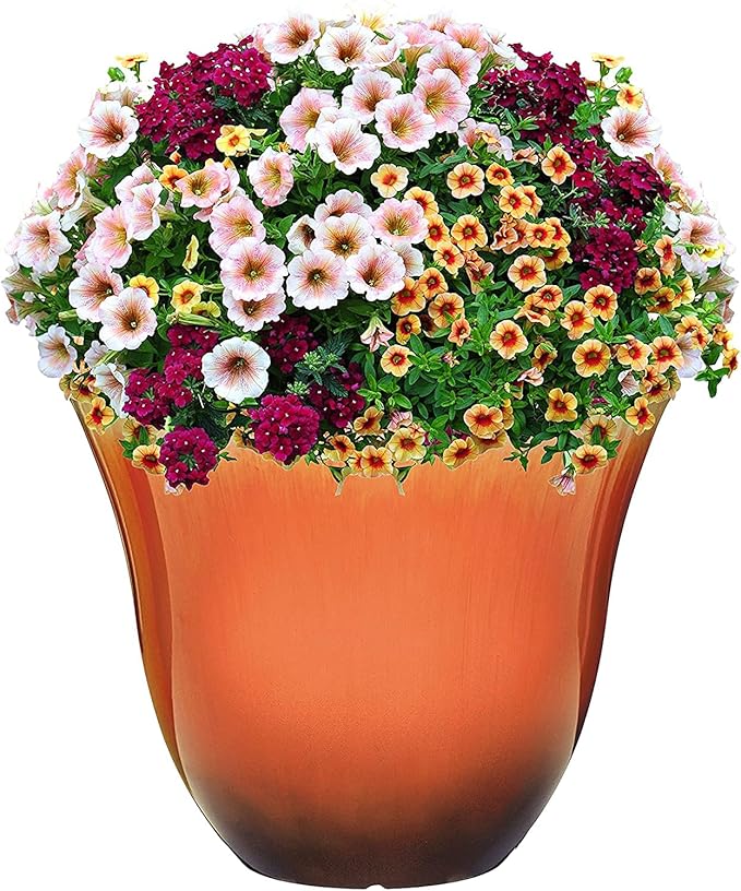 Classic Home and Garden Honeysuckle Resin Flower Pot Planter, Tequila Sunrise, 15"