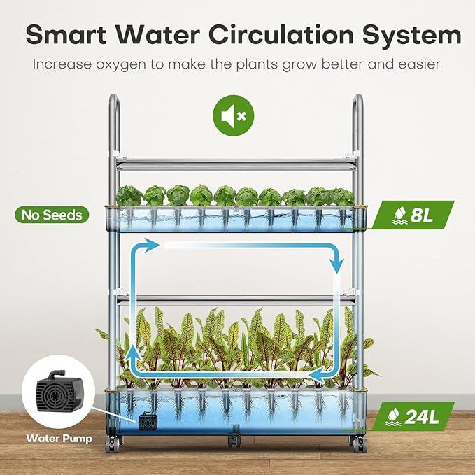 Ahopegarden Indoor Garden Hydroponics Growing System Kit: 60 Pods Vertical Garden with LED Grow Light - Plant Germination Kit Aeroponic Veggie Flower Fruit Growth with Smart Socket & Pump System