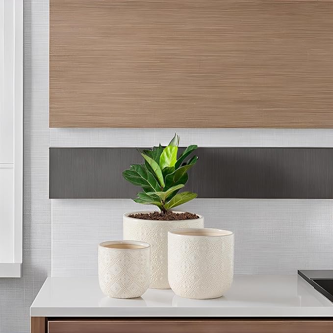 Docrin Ceramic Plant Pots Indoor：6.5+5.3+4 Inch Planters with Drainage Holes for Home /Office - Set of 3 / White