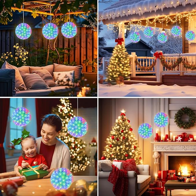 Brightown Christmas Hanging Starlight Sphere Light, 6” 100 RGB Replaceable LED Bulbs with Add-On Plug, LED Sphere Lights for Trees Party Wedding Patio Indoor Outdoor Decorations