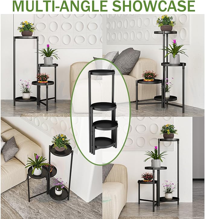 4 Tier Plant Stand Indoor | Metal Flower Pot Shelf for Multiple Plants | Heavy Duty Corner Potted Holder for Balcony, Bedroom, and Outdoor Garden Decor