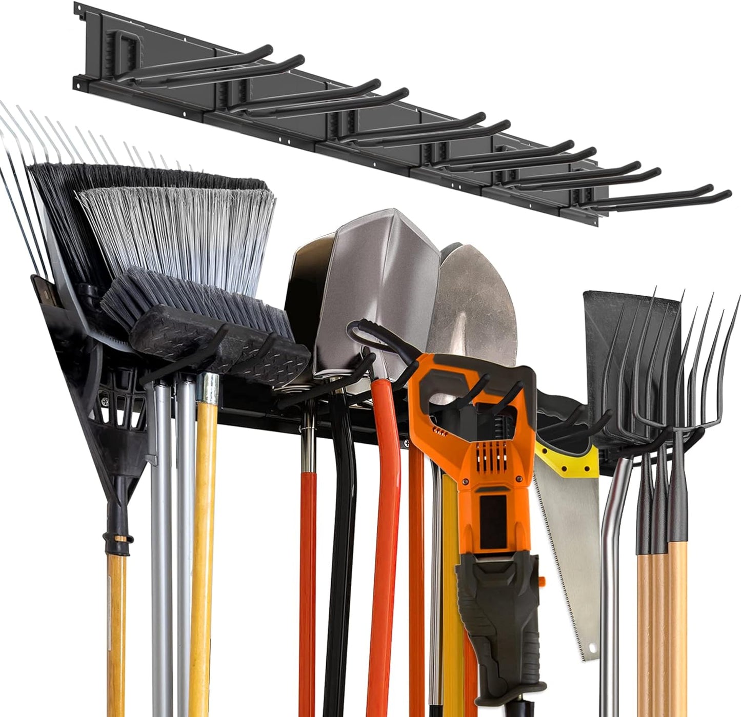 Charmount 96" Garage Storage Wall Organizer with 1200lbs, 12 Hooks Broom Holder Wall Mount, Garden Tool Organizer, Easy Installation Tool Storage to Accommodate Brooms, Hoses, Yard Tools and More