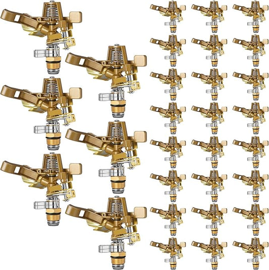 Ferraycle 16 Pieces 1/2 Inch Brass Impact Sprinkler Head with Nozzles Heavy Duty Adjustable 0-360 Degrees Impulse Sprinkler Head Lawn Watering for Yard Irrigation