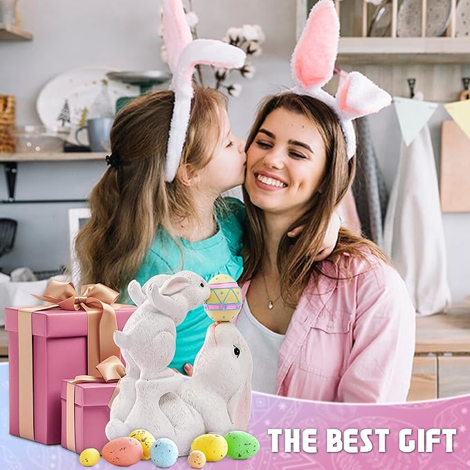 Easter Bunny Decor Solar Garden Outdoor Statues with Easter Egg LED Lights – Garden Rabbit Statue Outdoor Yard decorations for Patio,Lawn,Ornaments – Unique Easter Gifts for Birthday,Women,Mom