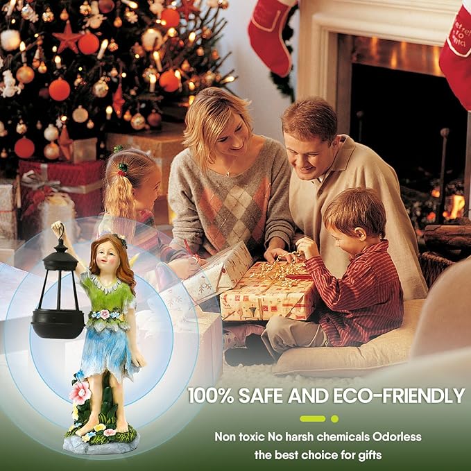 Fairy Garden Statue Solar Garden Fairy with Lantern Light Outdoor Garden Decoration Waterproof Solar Garden Sculpture for Patio Yard Lawn Gift for Mom Grandma