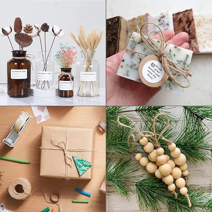 Natural Jute Twine,328 Feet 4mm Hemp Twine Rope for Gift Wrapping Craft Plant Garden Christmas Handmade Arts Decoration Packing String Home Decor