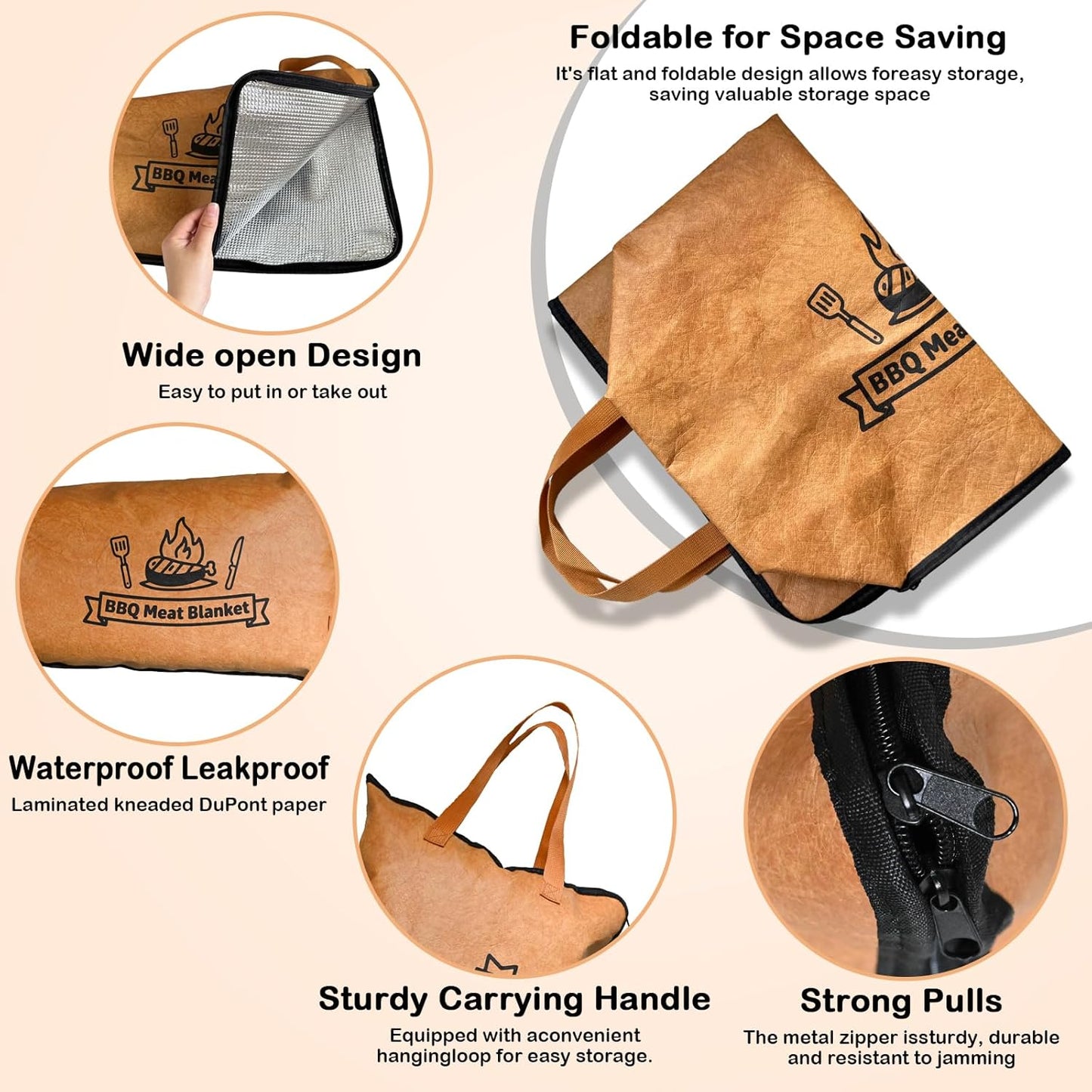 BBQ Blanket for Resting Meat,Reusable Smoker Grilling Bag Insulated Resting Bag with Wide Mouth,BBQ Accessories for Large Brisket,Beef,Turkey,Pork (21in)