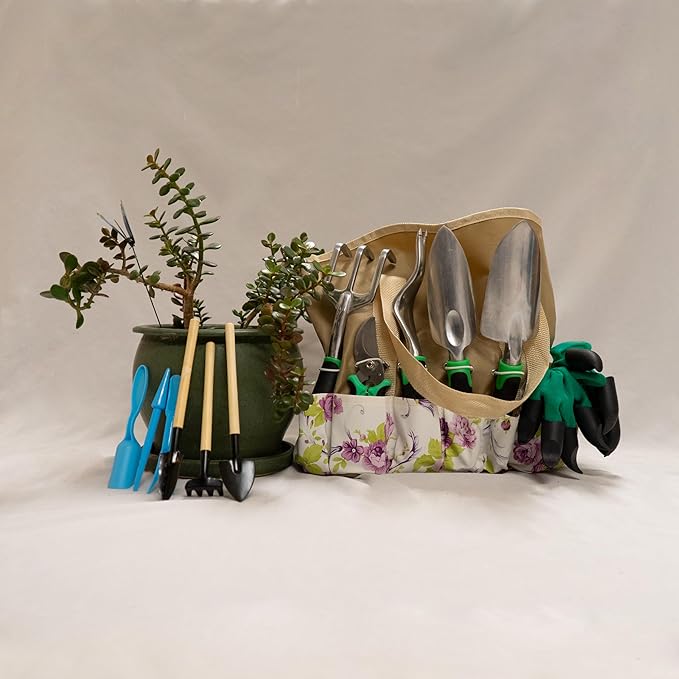 Garden Tool Set, Heavy Duty Aluminum Gardening Tools, Ergonomic Non-Slip Hand Tools for Women Men, Included Succulent Tools Set, Storage Tote Bag, Gifts for Garden Lovers