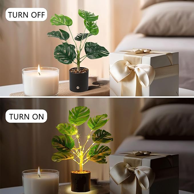 Artificial Monstera Deliciosa Plants Lamp, Tropical Trees with Greenery Leaves Stems,for Womens Gifts, Perfect Ideal for Bedroom Home Coffee Shop Decor Ambiance Charming Twinkling Tree (PLANTS - 2)