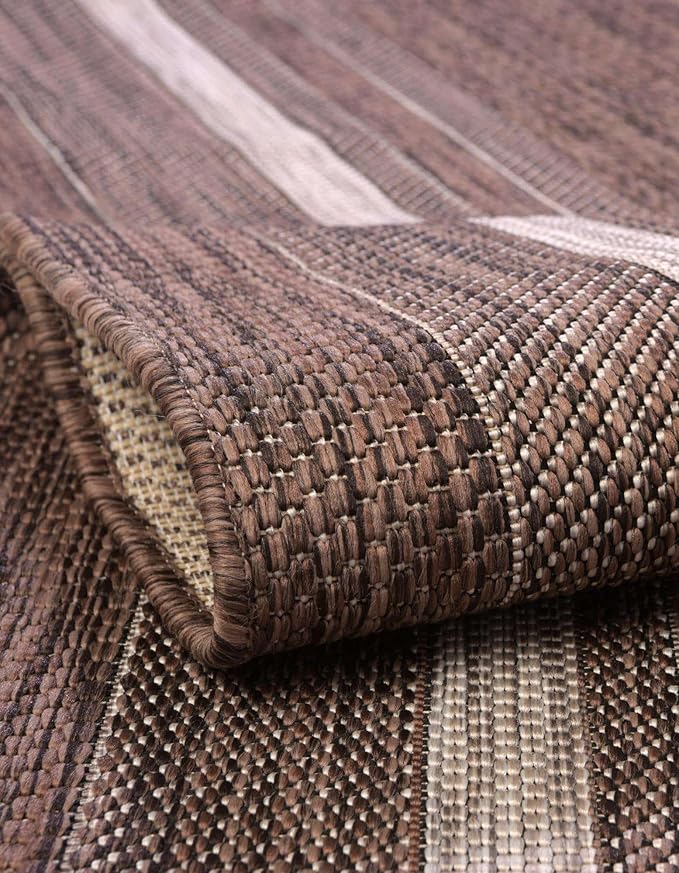 Unique Loom Outdoor Border Collection Area Rug - Soft Border (3' 1" x 6' 1" Hearth Brown/Ivory)