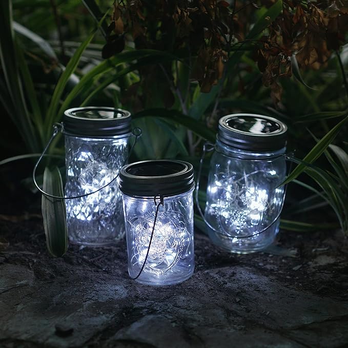Decorman Solar Mason Jar Lights, 12 Pack 30 LED Fairy Star Firefly String Lids Lights with 12 Hangers for Patio Yard Garden Party Wedding Christmas Decoration(Jars Not Included) (12 Pack, Cool White)