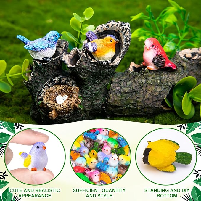 72PCS Miniature Cute Bird Decorative Figurines - Dollhouse Accessories, Mini Resin Birds Toy for Garden Crafts, Micro Landscape Home Meetings Decoration, Cake Topper (11 Styles)