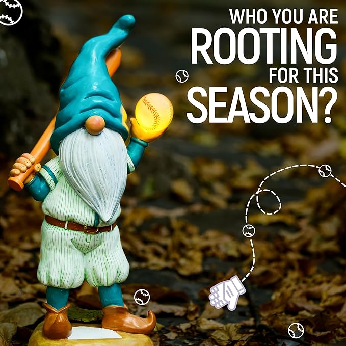 Baseball Garden Gnome with Solar Light Ball, Funny Gnomes 11.8" for Yard Decorations Outdoor, Garden Statues Outdoor Clearance, Solar Garden Statues