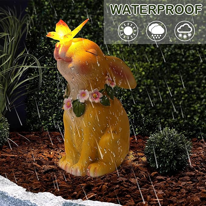 Attivolife Solar Rabbit Garden Light, Outdoor Bunny Statues Patio Ornament Decor for Lawn Balcony Yard, Perfect Housewarming Gifts for Mum Grandmom on Birthday Mother's Day