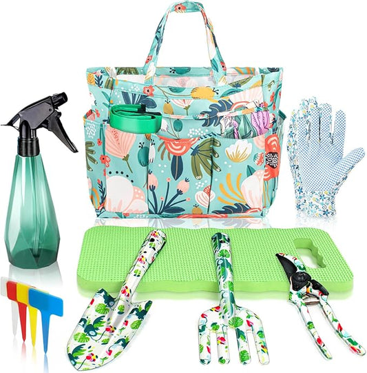 Garden Tool Set 10 Pcs, Heavy Duty Gardening Hand Tools with Garden Tool Bag, Mom Gifts for Mothers Day, Gardening Gifts for Women Garden Lover, Birthday Christmas Thanksgiving for Mom Grandma