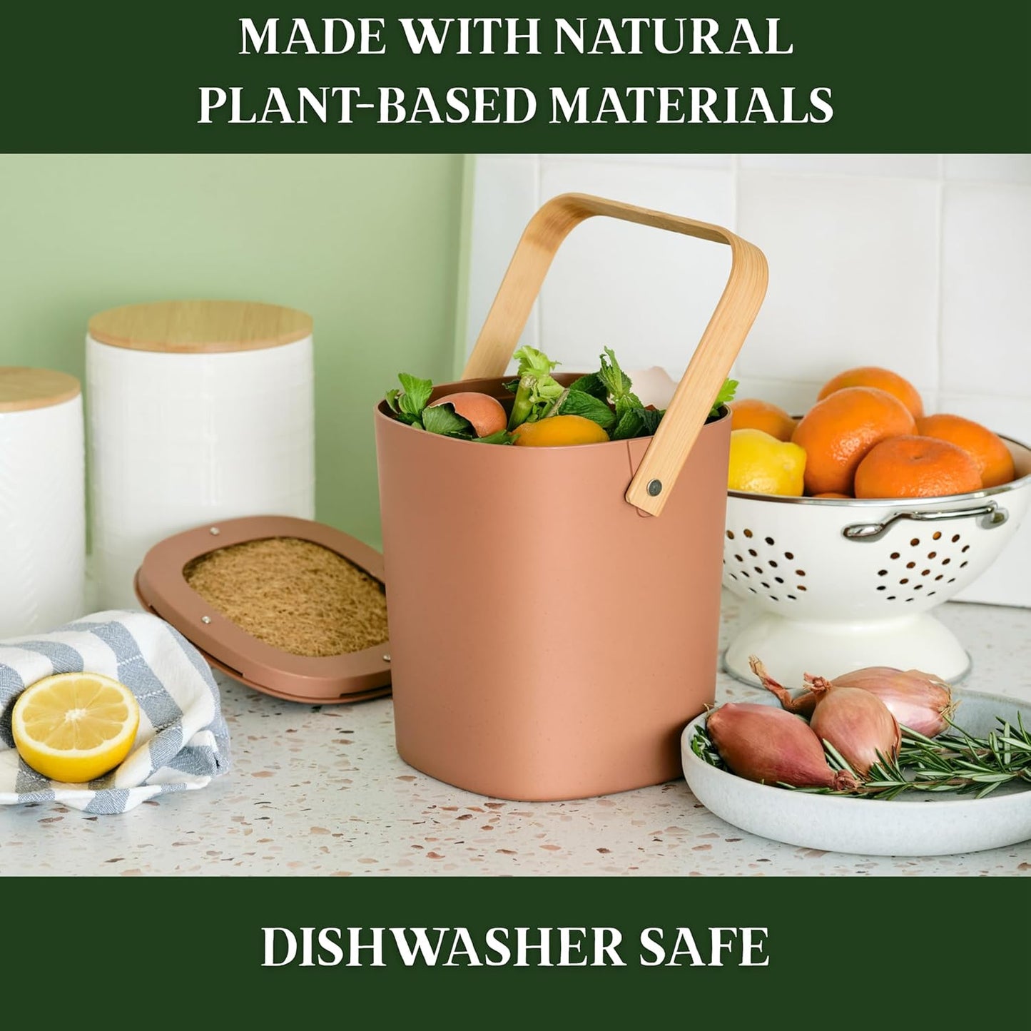 Bamboozle - 1 Gallon Compost Bin, Comes with Hemp-Based Filter, Sustainable Materials, Indoor Countertop Composter, Home & Garden Supplies, Terracotta