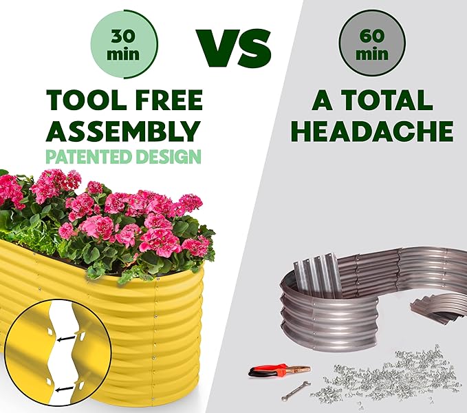 Galvanized Raised Garden Beds Outdoor // 8×2×2 ft Planter Raised Beds for Gardening, Vegetables, Flowers // Large Metal Garden Box (Yellow) // Patented Tool-Free Design