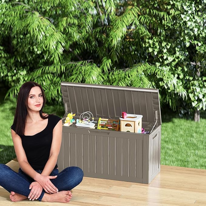 80 Gallon Waterproof Deck Storage - Compact Patio Storage Box & Pool Deck Box, All-Weather Resin Chest with Lock for Cushions & Tools, UV-Resistant, Slate Grey