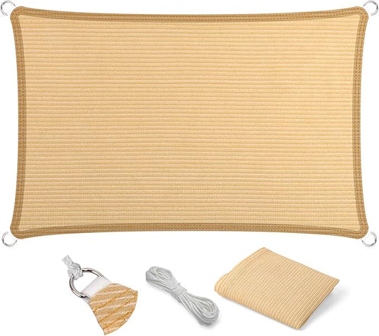 Eden's Decor Straight Flat-Edged Sun Shade Sail Rectangular 4' x 19' Beige UV-Blocking Outdoor Canopy Fabric Cloth Awning for Pergola Patio Garden Backyard Custom Size