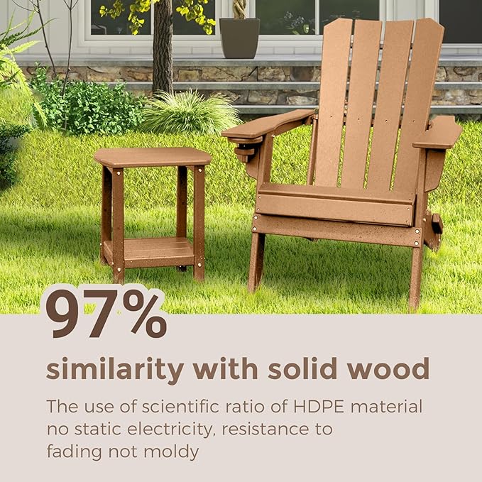 Adirondack Square Outdoor Side Table,2-Tier Storage Patio Side Table, HDPE End Tables for Backyard Pool Porch Garden Lawn BrownRed