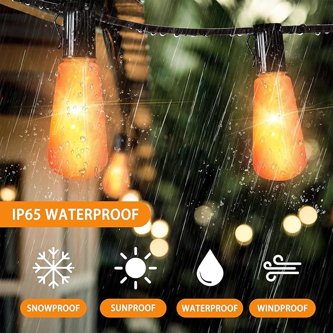 Flickering Flame String Lights - 22Ft 20LED for Outside, Plug-in Garden Decor - Halloween Christmas Indoor Outdoor, Connectable Backyard Decorative Cafe Bistro Patio