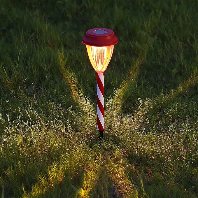 Dynaming 10Pack Solar Christmas Garden Lights, Outdoor Solar Powered Solar Candy Cane Pathway Markers, Waterproof & Auto On/Off Xmas Decorative Lights for Patio Yard Walkway Driveway Decor, Warm White