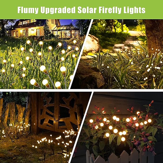 Flumy 2 Pack Solar Firefly Lights + 3 Pack Sunflowers Lights for Yard, Patio, Pathway, Lawn, Walkway, Camping, Pool