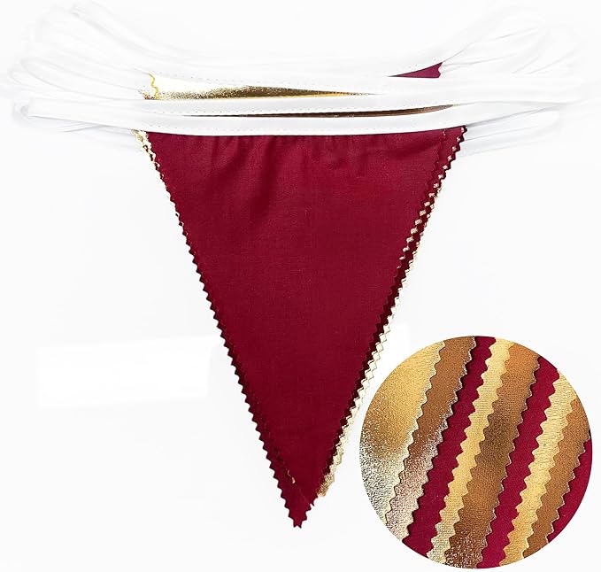 Fall Party Decorations Maroon Gold Brown Metallic Fabric Triangle Pennant Banner Burgundy Flag Bunting Garland for Autumn Thanksgiving Wedding Birthday Bridal Shower Engagement Graduation Garnet Party