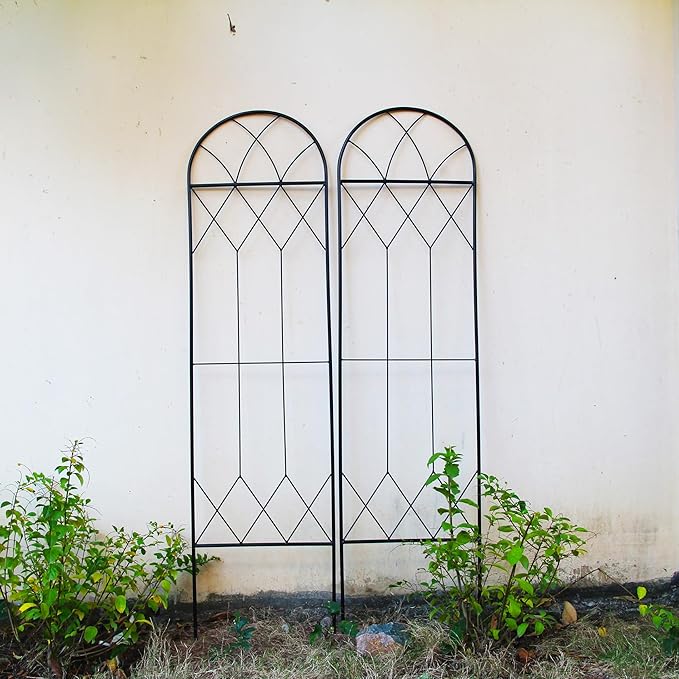 Garden Trellis for Climbing Plants Outdoor 2 Pack 59" H x 15.9" W Unique Design Metal Trellis for Cucumber, Tomatoes, Vines, Flower Beds, Roses - Rust Proof Iron