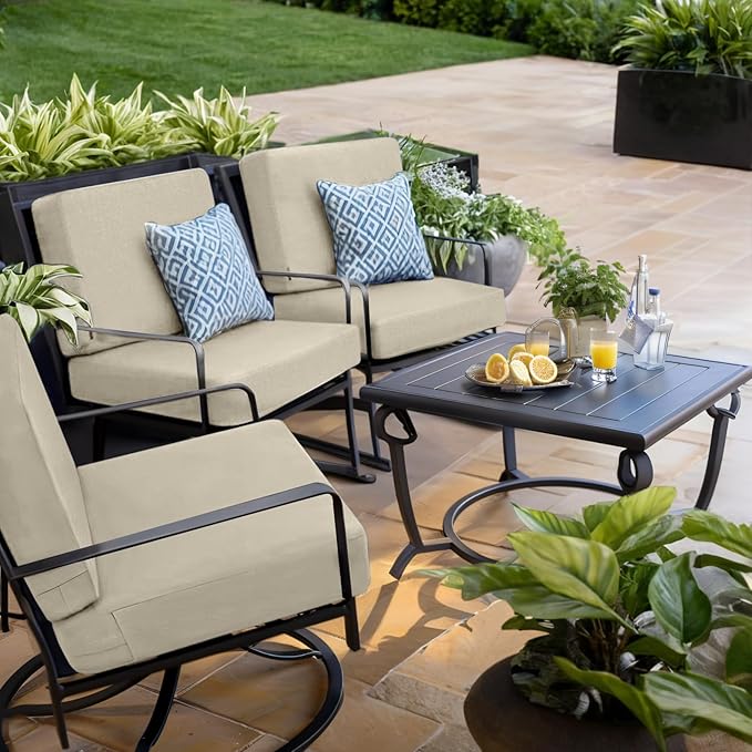 Favoyard Outdoor Deep Seat Cushion Set, 19 x 19 Inch Rainproof & 3-Year Fade Resistant Patio Furniture Cushions, Removable Seat Bottom & Back Cushion Covers with Ties for Chair, Sofa, Couch, Beige