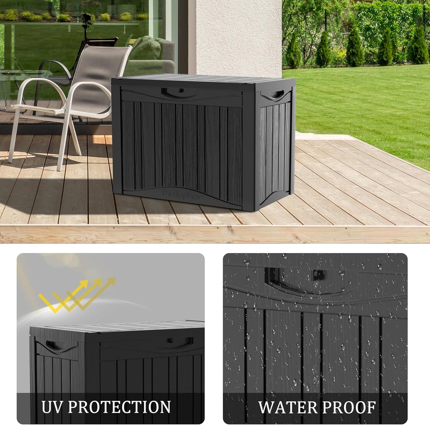 50 Gallon Waterproof Large Resin Deck Box Indoor/Outdoor Lockable Storage Container and Seating for Garden, Pool, and Patio (50 Gallon,Black)