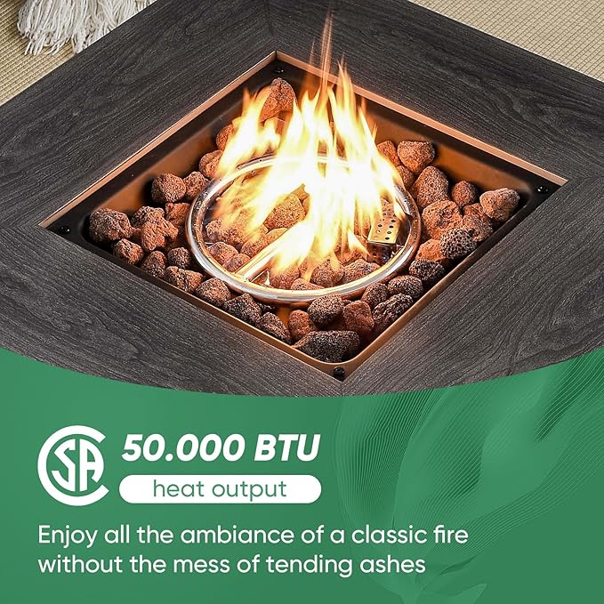 5 Pieces Patio Wicker Furniture Set - 4 Outdoor Swivel Rocker Glider Chairs with 50000BTU Propane Fire Pit Table, Warm Patio Conversation Set Red Cushion Perfect for Casual Gathering