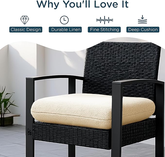 Codi Outdoor Seat Cushions for Patio Furniture 22x22 Inch, Waterproof Chair Cushion with Textured Fabric, Handles & Adjustable Straps, Fade Resistant - Set of 2, Beige