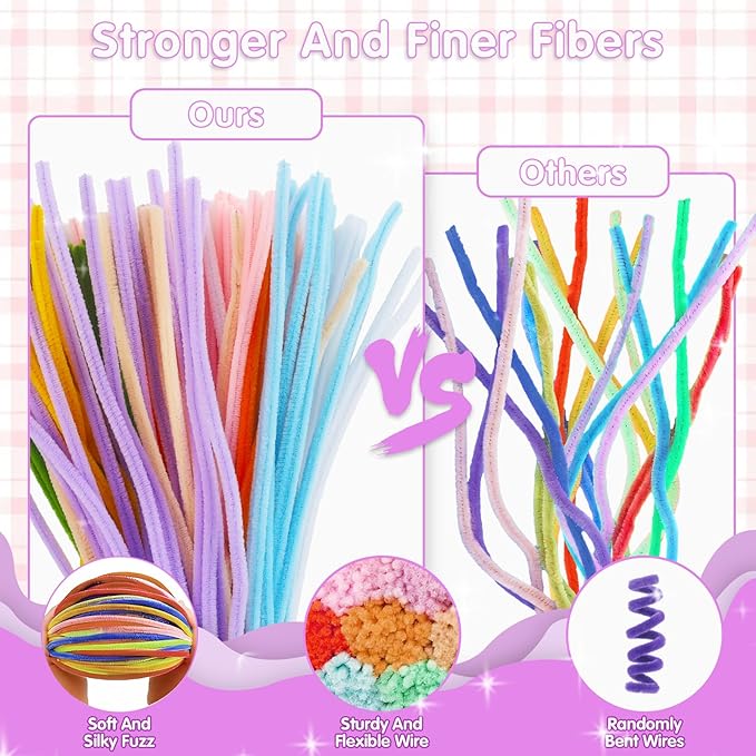 Pipe Cleaners Craft Bulk,1000pcs Arts Crafts,Kids Toys & Games Gifts,Chenille Stems Art Supplies for Projects Creative DIY Room Decor,Christmas Decorations,Juegos para Niños Fidget Toys for Ages 5-7