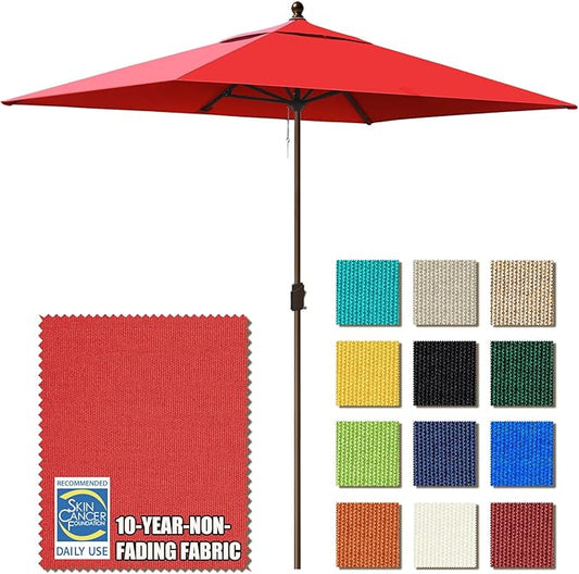 EliteShade USA 10-Year-Non-Fading 6.5x10Ft Rectangular Market Umbrella Patio Umbrella Outdoor Table Umbrella with Ventilation, Logo Red